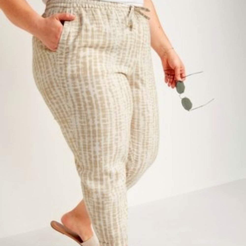 High-Waisted Tie-Dye Linen-Blend Cropped Pants